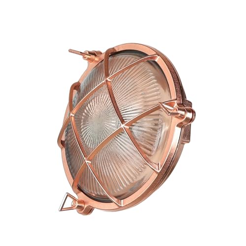 Licht-Erlebnisse Wandaußenleuchte Messing Glas in Kupfer IP64 Hof Haus Ø21 cm E27 Maritim runde Schiffslampe Rustikale Außenlampe Garten SERIFOS von Licht-Erlebnisse