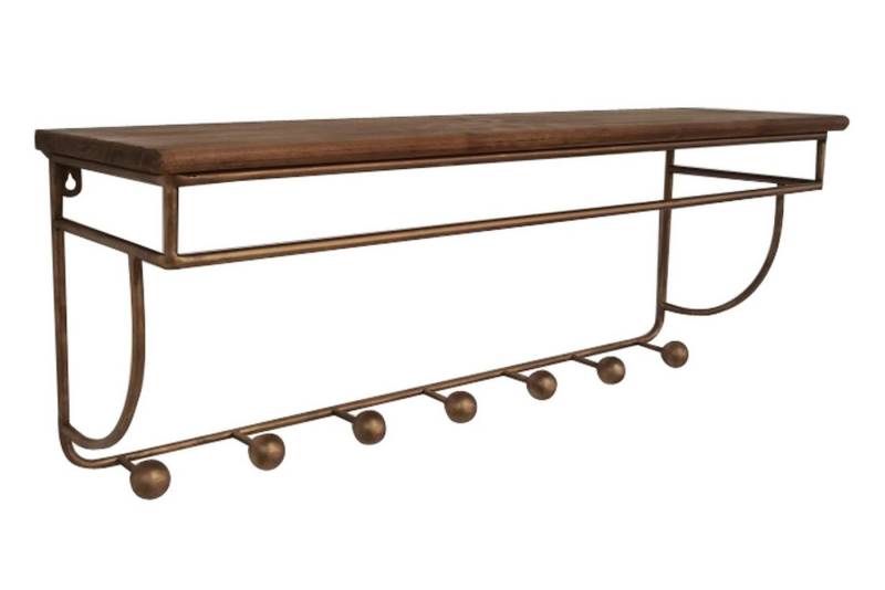 Licht-Erlebnisse Wandgarderobe PROS, Vintage Holz Eisen 77cm breit mit 7 Haken Schlüsselbrett Braun Messing von Licht-Erlebnisse