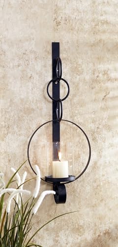 Wandkerzenhalter Schwarz 52 cm hoch groß B: 20,5 cm aus Eisen Glas dekorativ Rustikal Kerzenhalter Wand - ohne Kerzen von Licht-Erlebnisse