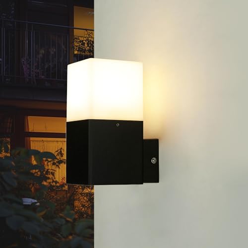 Licht-Erlebnisse Außenlampe Wand, Wandleuchte Aussen E27, Schwarz, Weiß, Balkon Lampe, Hauswand, Terrasse, IP44, klein, H:16,5 cm, Uplight, blendarm, Wandlampe Außen von Licht-Erlebnisse
