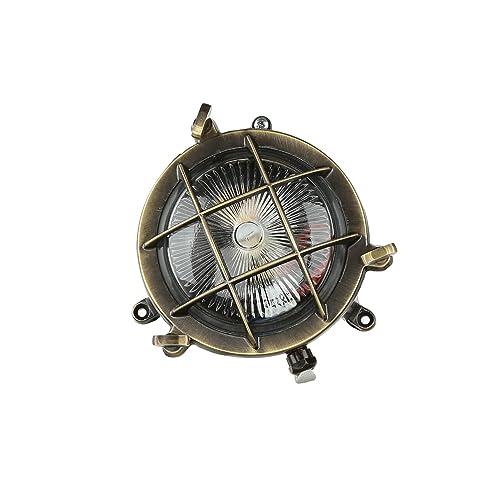 Licht-Erlebnisse Wandlampe Außen aus Messing Glas Antik IP44 Haus Tür Hof Ø14 cm G9 Maritime Schiffslampe Auenwandleuchte Garten SERIFOS von Licht-Erlebnisse
