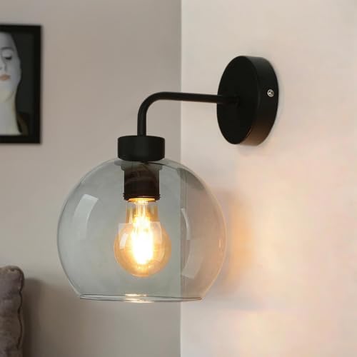 Licht-Erlebnisse Wandlampe Glas Kugel Schirm Schwarz Graphit Modern dekorativ KANZENE Wandleuchte Wohnzimmer Flur von Licht-Erlebnisse