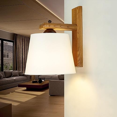 Licht-Erlebnisse Wandlampe Innen Stoff Eiche Rustikal Ecru Flur Wohnzimmer T:20 cm E27 max. 60W Modern gemütliche Wandleuchte Schlafzimmer AIDA von Licht-Erlebnisse