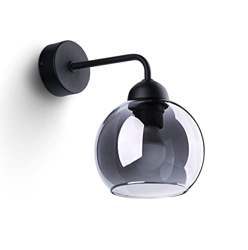 Licht-Erlebnisse Wandlampe Modern Rauchglas Metall Kugelschirm H: 26 cm E27 Schwarz kleine Wandleuchte Flur Beleuchtung von Licht-Erlebnisse