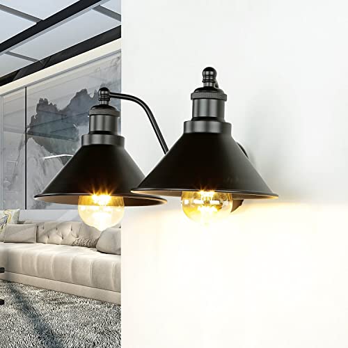 Licht-Erlebnisse Wandlampe innen Schwarz Metall Schirm Industrie Design 2x E27 DABSKA Wandleuchte Küche Wohnzimmer von Licht-Erlebnisse