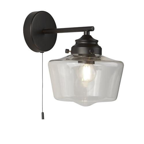 Licht-Erlebnisse Wandlampe mit Schalter Badezimmerleuchte IP44 Schwarz matt Klar E27 B: 17 cm klein Glas Metall Jugendstil Badbeleuchtung Badezimmerlampe Wand Spiegel von Licht-Erlebnisse
