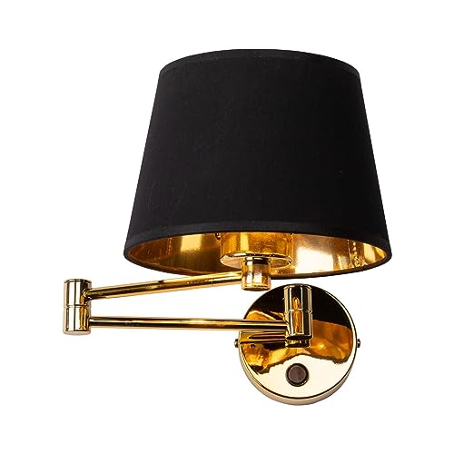 Licht-Erlebnisse Wandlampe mit Schalter Schwenkarm H: 49 cm Gold Schwarz Stoff Metall E27 verstellbar Modern Wandleuchte Schlafzimmer Wohnzimmer AIZA von Licht-Erlebnisse