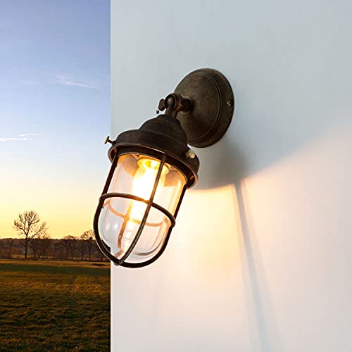 Licht-Erlebnisse Wandleuchte Außen Echt-Messing Glas in Bronze Antik matt IP44 Garten Terrasse H:22 cm E27 Maritim Rustikal flexible Außenlampe Balkon Licht-Erlebnisse Wandleuchte Außen Echt-Messing Glas in Bronze Antik matt IP44 Garten Terrasse H:22 cm E27 Maritim Rustikal flexible Außenlampe Balkon von Licht-Erlebnisse