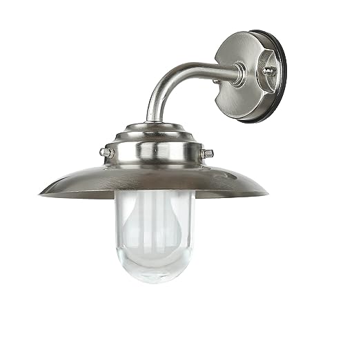 Licht-Erlebnisse Wandleuchte Außen Echt-Messing Glas in Nickel matt IP64 Haustür Garten E27 max. 18W Maritime Laterne Außenwandlampe Balkon KAVALA von Licht-Erlebnisse