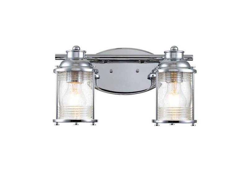 Licht-Erlebnisse Wandleuchte BRENO, ohne Leuchtmittel, Metall Glas E27 IP44 B: 36,2 cm Chrom poliert 2-flammig länglich von Licht-Erlebnisse