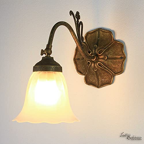 Licht-Erlebnisse Wandleuchte Blumen Glasschirm Antik Bronze Echt-Messing Rustikal E14 bis 40W Wandlampe Schlafzimmer Flur Wohnzimmer von Licht-Erlebnisse