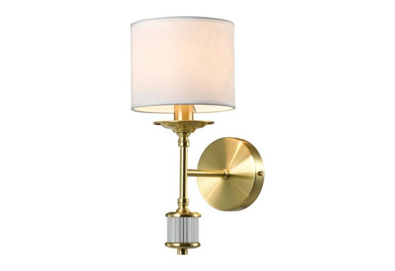Licht-Erlebnisse Wandleuchte CARWEN, ohne Leuchtmittel, Stoff Metall Glas H: 37 cm in Messing Weiß 1-flammig E14 von Licht-Erlebnisse