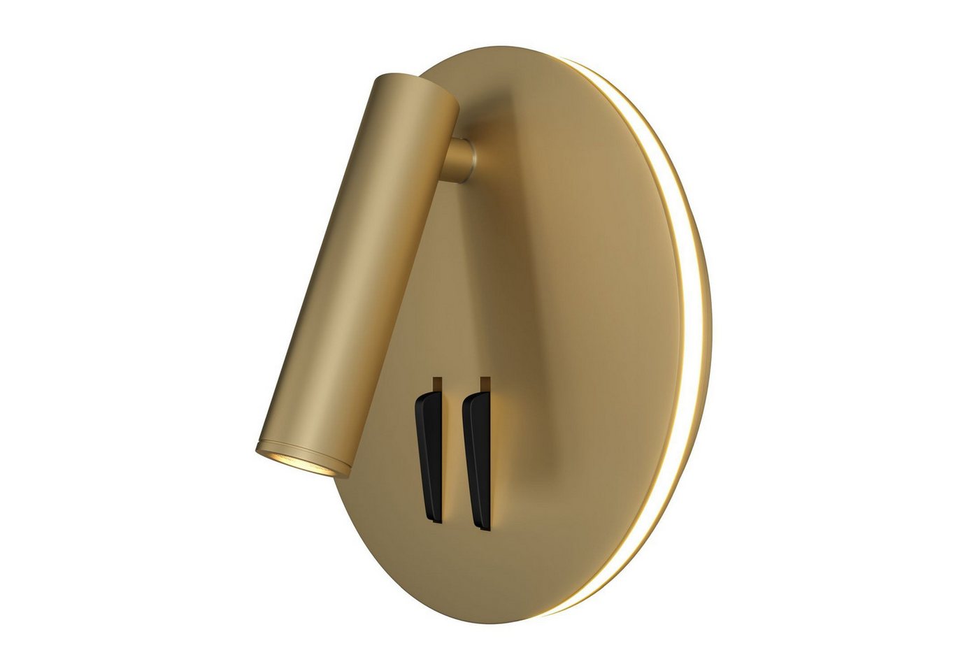 Licht-Erlebnisse Wandleuchte GIMO, LED fest integriert, Warmweiß, LED Aluminium verstellbar H: 14 cm mit Schalter in Gold matt rund von Licht-Erlebnisse