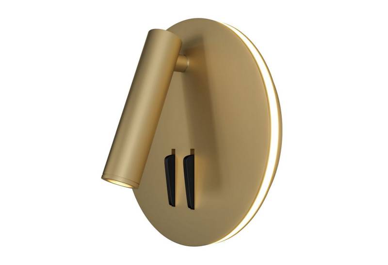 Licht-Erlebnisse Wandleuchte GIMO, LED fest integriert, Warmweiß, LED Aluminium verstellbar H: 14 cm mit Schalter in Gold matt rund von Licht-Erlebnisse