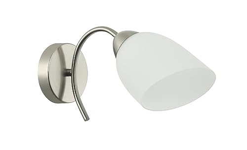 Licht-Erlebnisse Wandleuchte Glas Metall in Weiß Nickel E27 Jugendstil H: 26 cm Wandlampe Badezimmer Wohnzimmer Flur von Licht-Erlebnisse