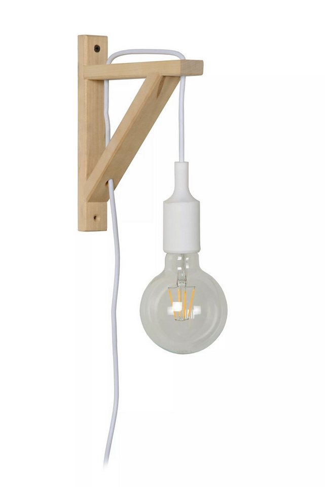 Licht-Erlebnisse Wandleuchte HUXA, ohne Leuchtmittel, Holz E27 22 cm hoch mit Schalter Natur Weiß Retro Design Wandleuchte von Licht-Erlebnisse