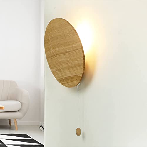 Runde Wandlampe aus Holz mit Zugschalter für Wohnzimmer Schlafzimmer Flur 1x G9 warmes Licht D:20 Wandlampe EU Produkt echtes Holz von Licht-Erlebnisse