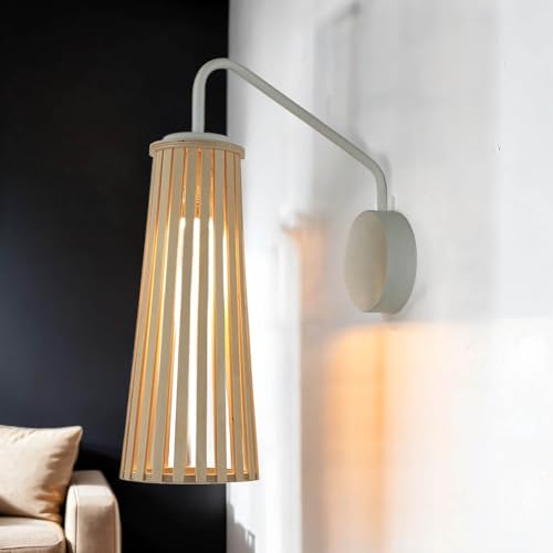 Licht-Erlebnisse Wandleuchte Holz Metall Natur Weiß Wohnzimmer Esszimmer T:27 cm GU10 dekorativ stylisch Skandinavische Wandlampe Schlafzimmer DOVER von Licht-Erlebnisse