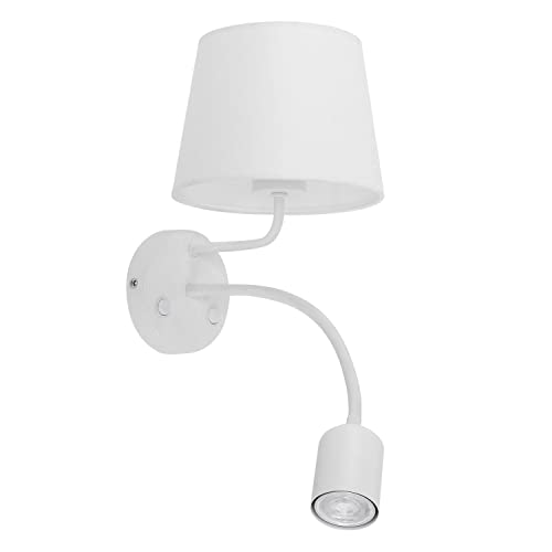 Wandlampe mit LED Lesearm Stoff Metall weiß Doppel-Schalter Leselicht für Schlafzimmer Wohnzimmer E27 & GU10 Wandleuchte Innen verstellbar von Licht-Erlebnisse