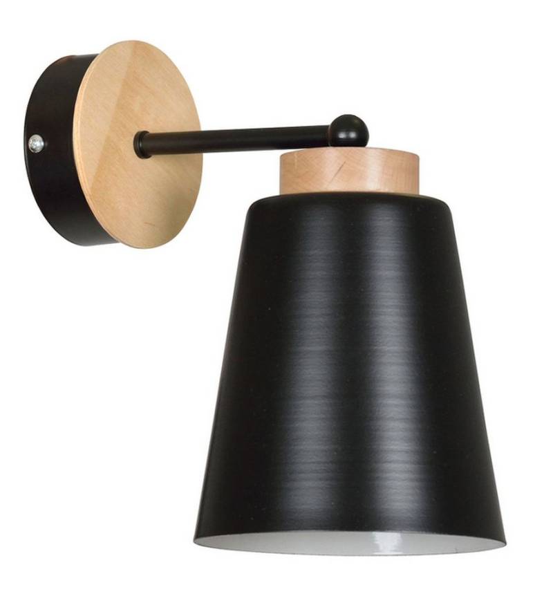 Licht-Erlebnisse Wandleuchte JONTE, ohne Leuchtmittel, Wandlampe Schwarz Holz Metall Schirm Skandinavisch von Licht-Erlebnisse
