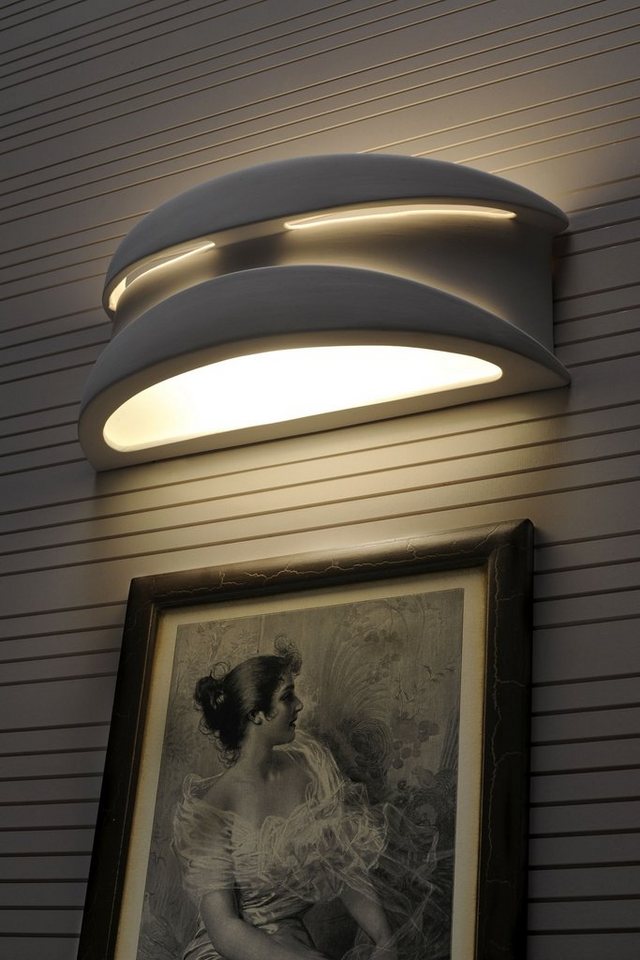 Licht-Erlebnisse Wandleuchte KERAMIKLEUCHTE, ohne Leuchtmittel, Wandlampe Weiß E27 Gips Modern Beleuchtung Flur Wohnzimmer von Licht-Erlebnisse