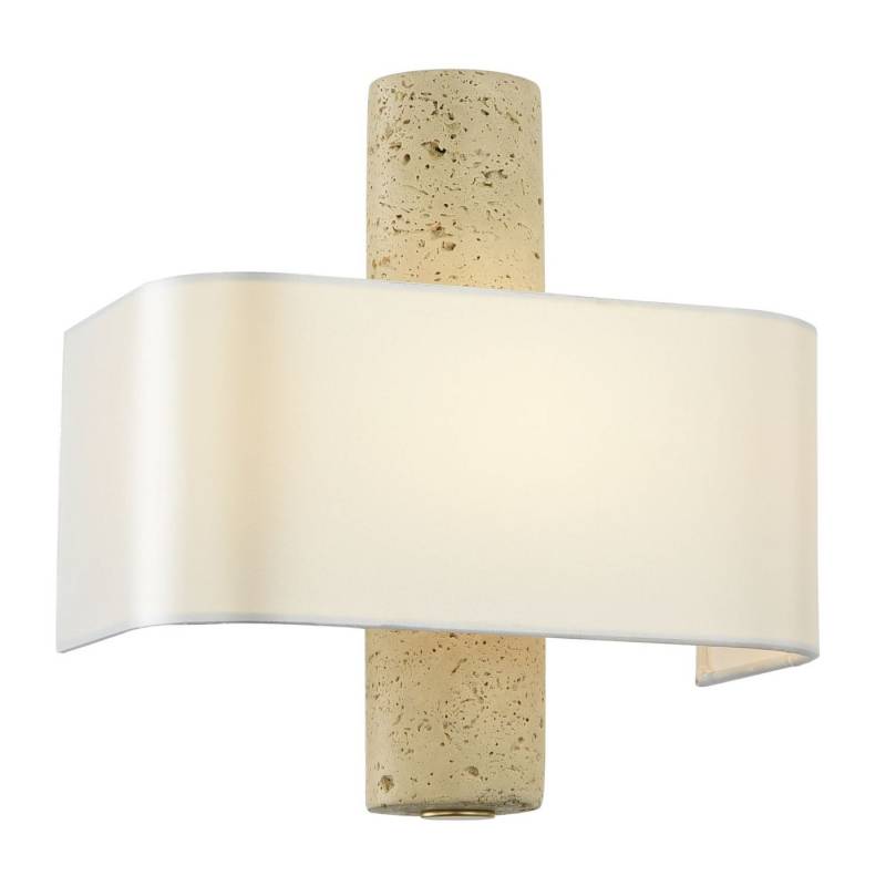 Licht-Erlebnisse Wandleuchte KORDEN, ohne Leuchtmittel, Travertin Stoff Metall B: 24 cm H: 26 cm in Natur Weiß 2x G9 Up Down von Licht-Erlebnisse