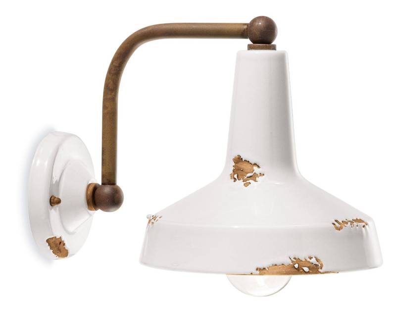 Licht-Erlebnisse Wandleuchte MOLETI, ohne Leuchtmittel, Keramik Metall 21 cm hoch Rostbraun Weiß Shabby Antik E27 Handarbeit von Licht-Erlebnisse