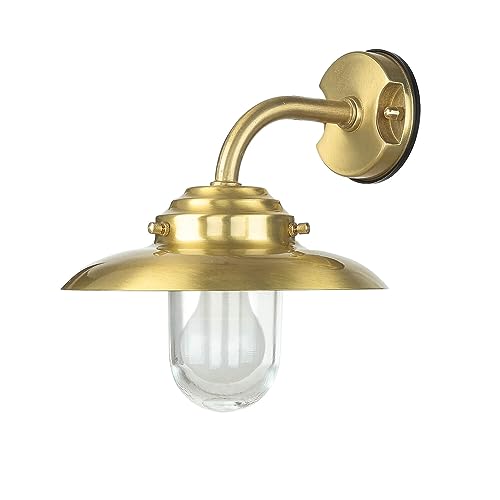 Licht-Erlebnisse Wandleuchte Messing Glas IP64 Garten Balkon Haustür T:26 cm E27 max. 18W Laterne wetterfest Maritime Outdoor Wandlampe KAVALA von Licht-Erlebnisse