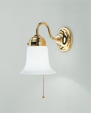 Wandleuchte Messing poliert Glas Weiß Küche Flur Wohnzimmer T:22 cm E27 mit Zugschalter Jugendstil elegant stilvoll blendarme Wandlampe Schlafzimmer von Licht-Erlebnisse