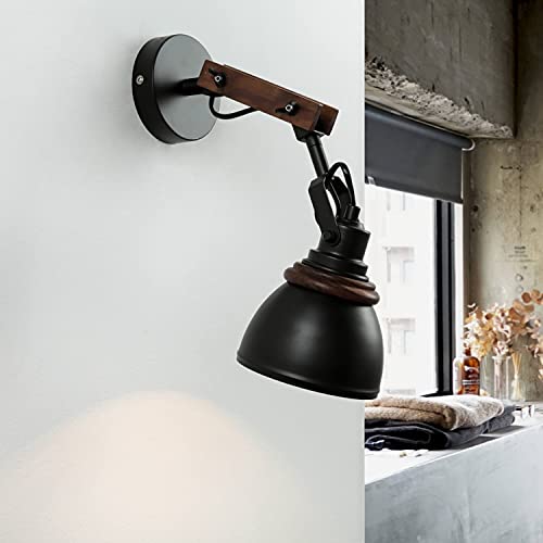 Licht-Erlebnisse Wandleuchte Metall Holz in Schwarz Natur Wohnzimmer Schlafzimmer T:41 cm E14 bis 40 W flexibel wohnliche Retro Wandlampe Flur NOAH Licht-Erlebnisse Wandleuchte Metall Holz in Schwarz Natur Wohnzimmer Schlafzimmer T:41 cm E14 bis 40 W flexibel wohnliche Retro Wandlampe Flur NOAH von Licht-Erlebnisse
