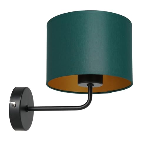 Licht-Erlebnisse Wandleuchte Metall Stoff Petrol Gold Schlafzimmer Wohnzimmer H:24 cm E27 blendarm Zeitlos elegante Wandlampe Flur TELLEGNO von Licht-Erlebnisse