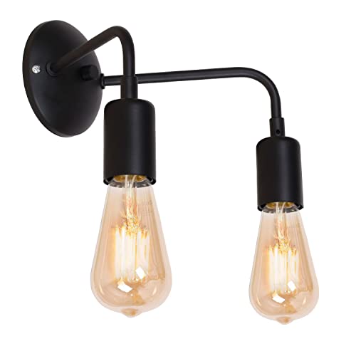 Licht-Erlebnisse Wandleuchte Schwarz Metall Retro Design 2 flammig für E27 Wandlampe innen Wohnzimmer Arbeitsplatz von Licht-Erlebnisse