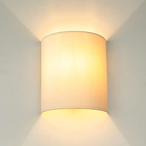 Wandleuchte Weiß Creme, Stoff Lampenschirm, Wandlampe E27, H:23 cm, Up Down Leuchte, blendarm, gemütlich, Wohnzimmer, Wandlampe Schlafzimmer von Licht-Erlebnisse