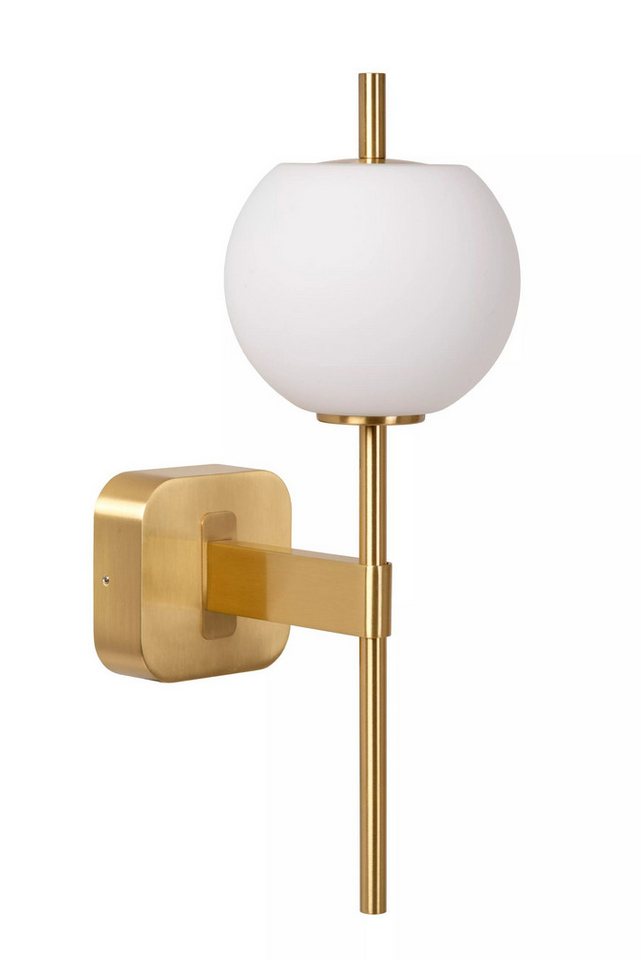 Licht-Erlebnisse Wandleuchte WINO, ohne Leuchtmittel, Glas Metall G9 IP44 H: 34,5 cm in Gold Weiß Kugelschirm Modern von Licht-Erlebnisse