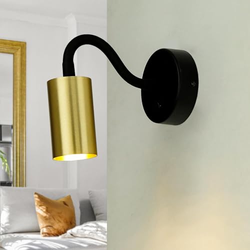 Wandleuchte mit Schalter & Flexarm aus Metall in schwarz-messing GU10 Spot 17-32,5cm ausziehbar Leselicht Strahler Wandlampe Innen Spot von Licht-Erlebnisse