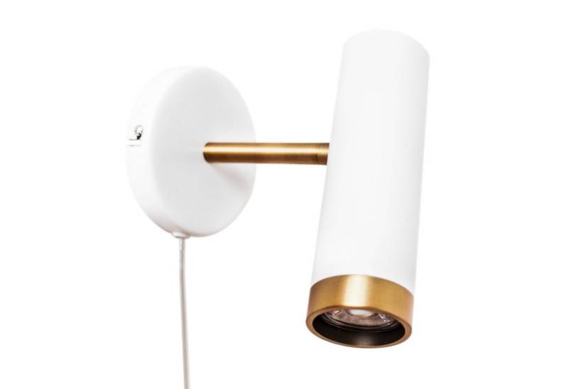 Licht-Erlebnisse Wandstrahler ODD, ohne Leuchtmittel, Wand Metall GU10 mit Kabel Schalter in Weiß Gold Wandmontage von Licht-Erlebnisse