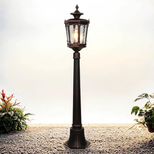 Licht-Erlebnisse Wegeleuchte Aluminium Glas in Bronze Antik IP44 Garten H:115 E27 max. 60W Rustikal Laterne nostalgische Stehleuchte Außen AMUR von Licht-Erlebnisse