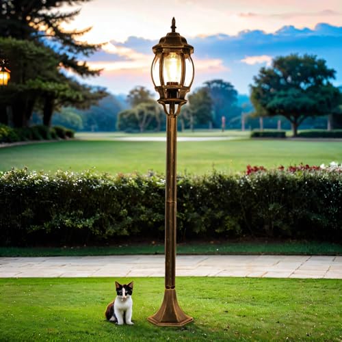 Licht-Erlebnisse Wegeleuchte Außen BREST in Schwarz Kupfer Metall Glas E27 bis 60W IP23 Außenlampe Gartenlaterne von Licht-Erlebnisse