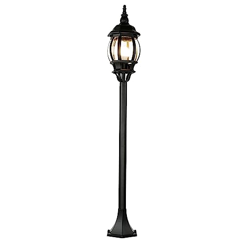 Stehlampe Außen Aluminium Glas Schwarz IP23 Garten H:115,5 cm E27 Laterne Landhaus Rustikal Mast Leuchte Außenlampe BREST von Licht-Erlebnisse