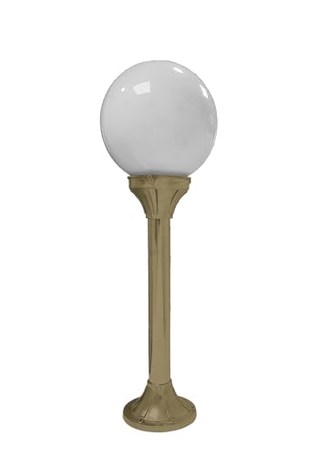 Licht-Erlebnisse Wegeleuchte außen Messing Glas 60 cm hoch E27 IP43 Kugel Schirm rund Vintage Design Stehlampe außen Garten Gehwegbeleuchtung von Licht-Erlebnisse