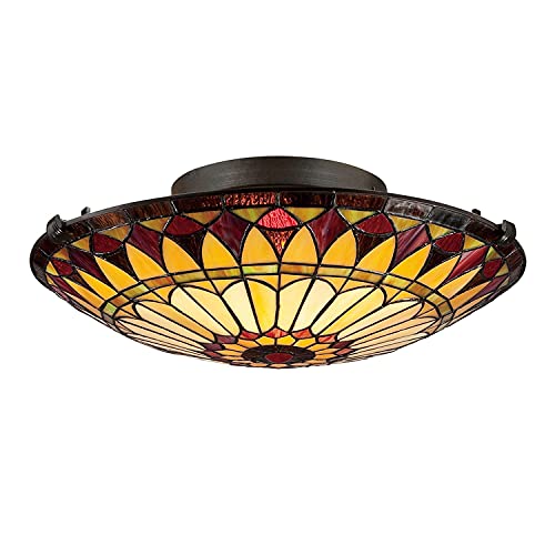 Licht-Erlebnisse Wohnliche Deckenleuchte FARFALLA 10 in Bronze Antik Buntglas Tiffany Design Lampe Ø42cm Esszimmer Wohnzimmer von Licht-Erlebnisse