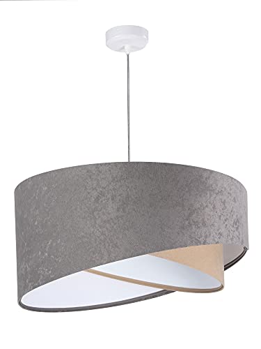 Licht-Erlebnisse Wohnliche Hängelampe Grau Beige Stoff in Velours Optik Ø50cm Schlafzimmer Wohnzimmer Pendelleuchte von Licht-Erlebnisse