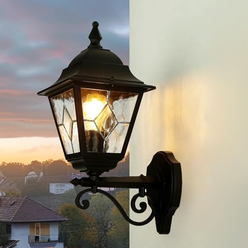 Licht-Erlebnisse XL Außen-Wandleuchte NORFOLK up Metall Glas Schwarz Premium-Qualität IP43 H:45cm Garten Terrasse Hauswand Außenleuchte Außenlampe Wandlampe rustikal von Licht-Erlebnisse