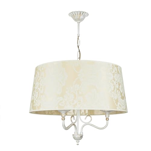 Licht-Erlebnisse Kronleuchter Stoff Schirm, Hängelampe Barock Muster, Gold Antik, Shabby Pendelleuchte Schlafzimmer, E27, Ø56 cm, Wohnzimmer, Esszimmer, XL Hängeleuchte von Licht-Erlebnisse