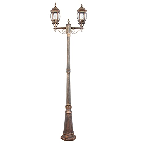 Licht-Erlebnisse XXL Kandelaber Stehleuchte BREST Außen Aluminium Echtglas in Braun Antik IP23 Garten H:211 E27 max. 60 Watt Laterne nostalgisch Rustikal von Licht-Erlebnisse