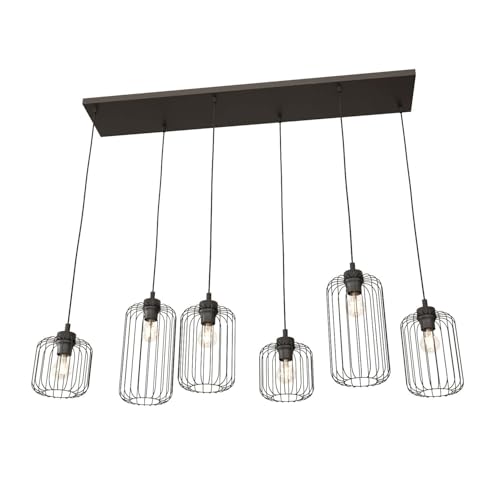 XXL Pendelleuchte Metall Schwarz Esstisch Küche Wohnzimmer 115 cm E27 6-flammig länglich Retro Design Draht Hängelampe Esszimmer ZLACO von Licht-Erlebnisse