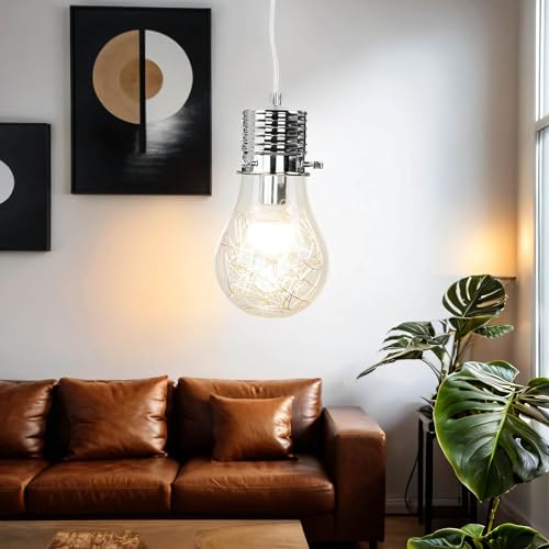 Licht-Erlebnisse Hängelampe Glas Metall in Chrom für Wohnzimmer Küche Esstisch Ø 12 cm E14 Glühbirnen Design Zeitlose Pendelleuchte Jugendzimmer von Licht-Erlebnisse