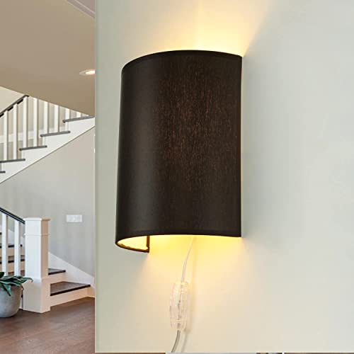 Wandleuchte Wohnzimmer ALICE mit Schalter halbrund Stoff in Braun E27 Loft Design Schlafzimmer Wandlampe von Licht-Erlebnisse