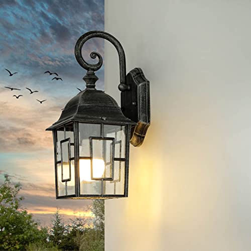 Licht-Erlebnisse Maritime Wandleuchte Außen FRIESEN Schwarz-Silber Aluminium Glas Laterne E27 H:37 cm Außenlampe Garten Balkon von Licht-Erlebnisse