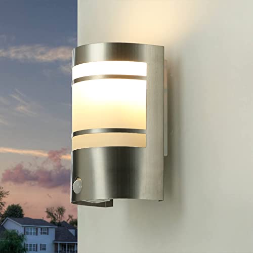 Moderne Außenleuchte mit Bewegungsmelder Silber Sensor einstellbar Wandlampe Außen Terrasse Weg Tür von Licht-Erlebnisse